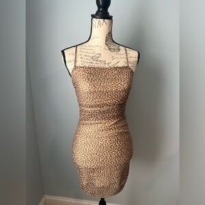 NWT Le Lis Claire Leopard Print Body Con Mini Dress size small